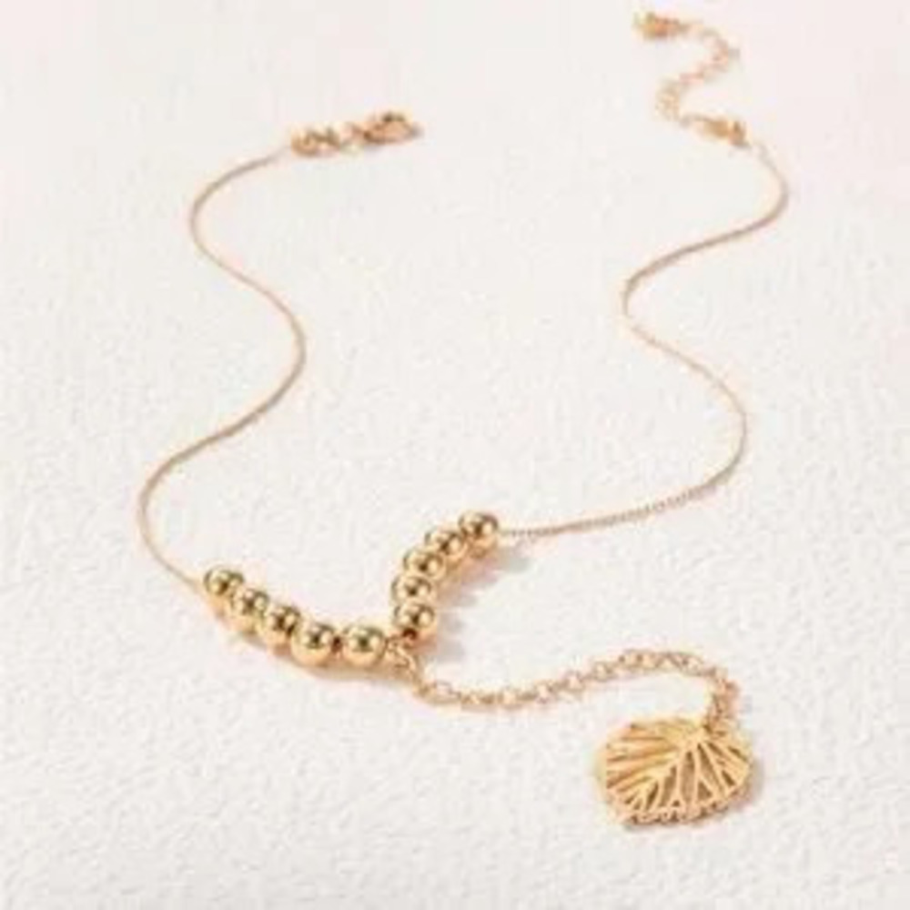 Gold Leaf Pendant Lariat Necklace